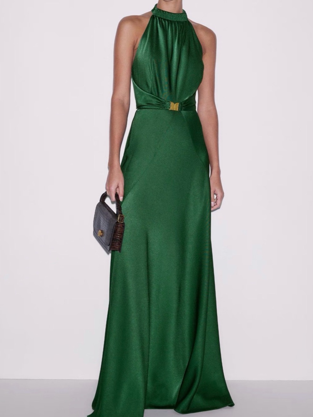 Green Satin Evening Gown